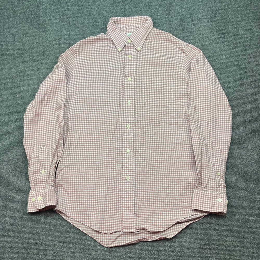 Brooks Brothers Milano Baird McNutt Irish Linen Gingham Plaid Shirt Red Medium